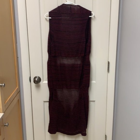 RUE21 Medium Long Open Front Cardigan Vest Burgundy & Black - Picture 13 of 13